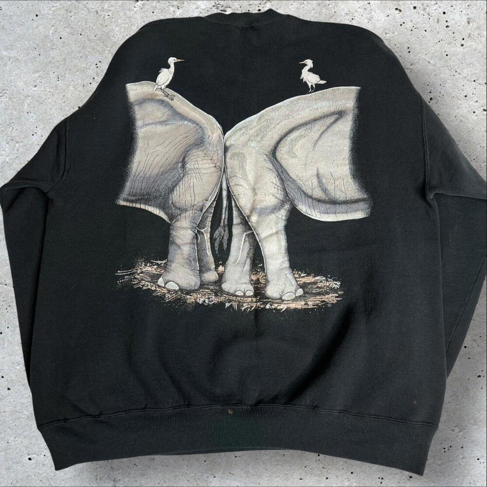 1992 CRES‎ Jerzees Nature Elephants Asia Africa Black T Shirt Size XL - Picture 2 of 8